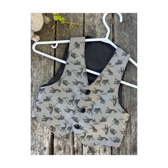 Vintage 80s 90s Safari Animal Vest Waistcoat Giraffe Zebra Hyena Sz 2T - Picture 2 of 4